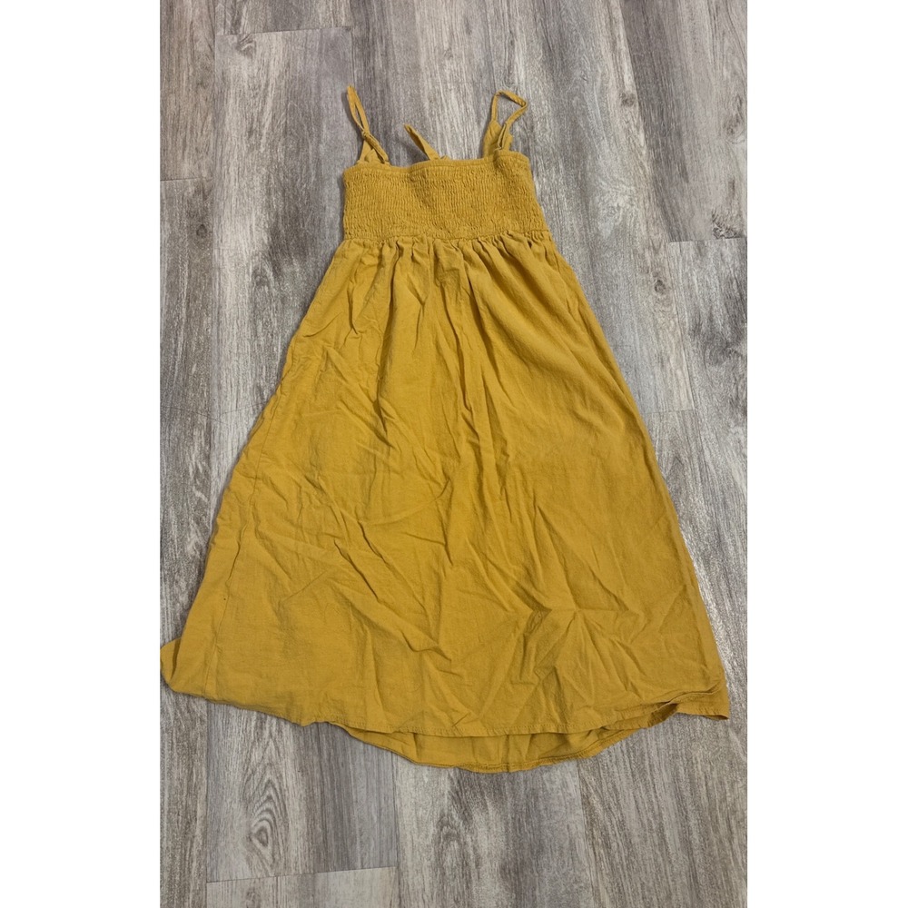 Hello‎ Molly Mustard Yellow Tie Front Cutout Button Down Midi Dress Size Small - Picture 6 of 7